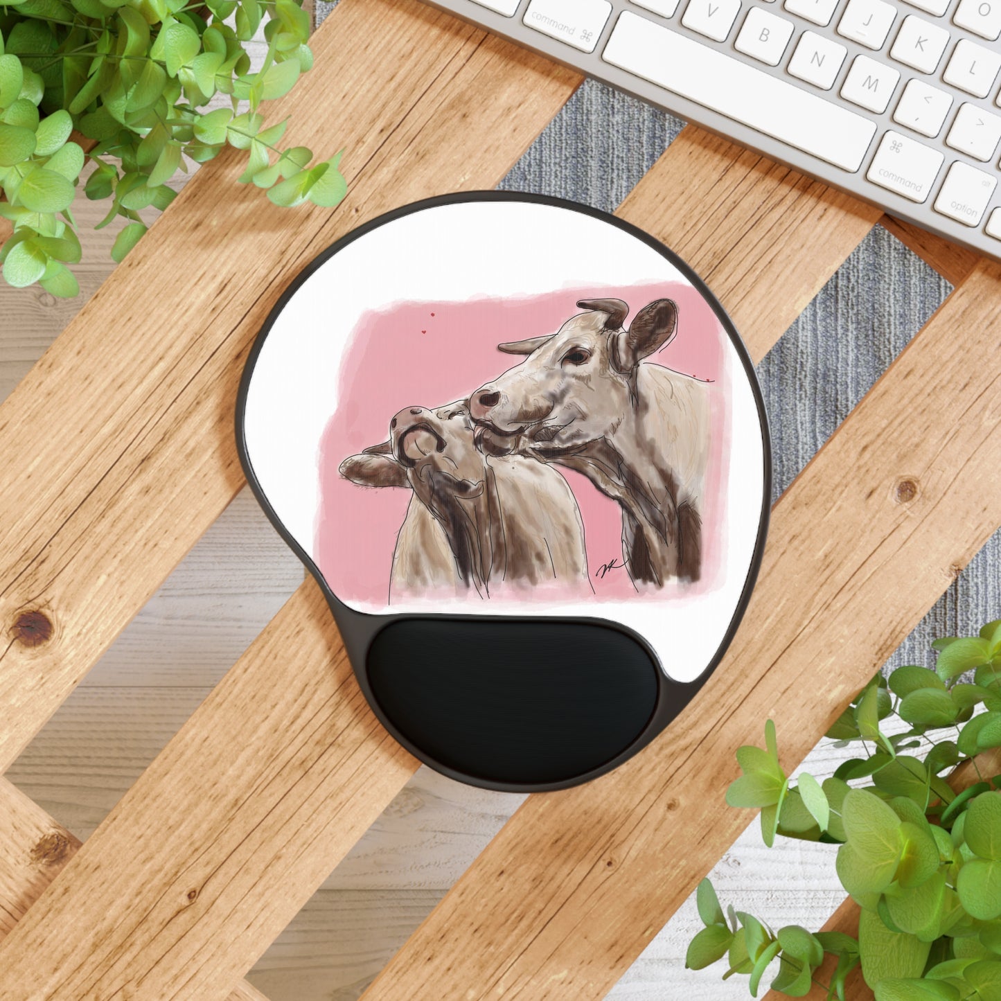 Cow Kisses - Mouse Pad With Wrist Rest