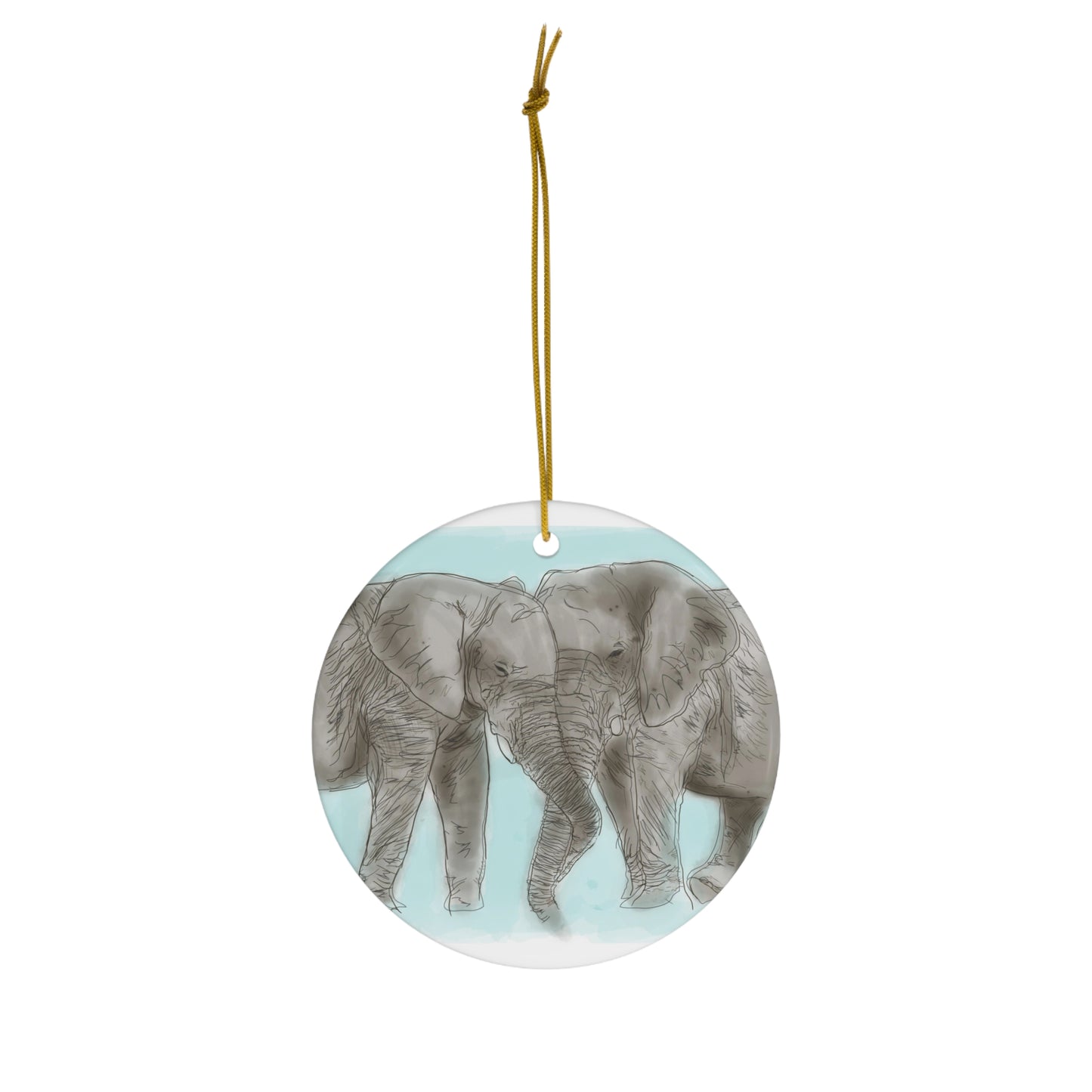 Kissing Elephants Ceramic Ornament