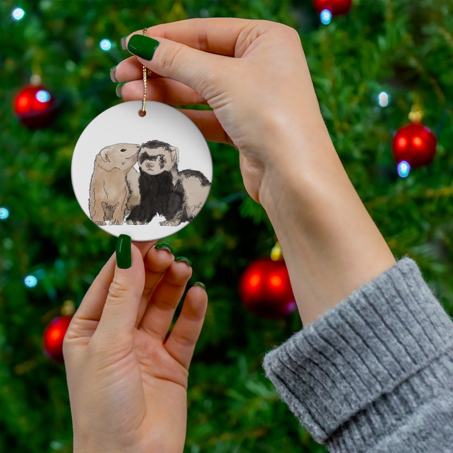 Ferret Kisses - Ceramic Ornament, 1-Pack