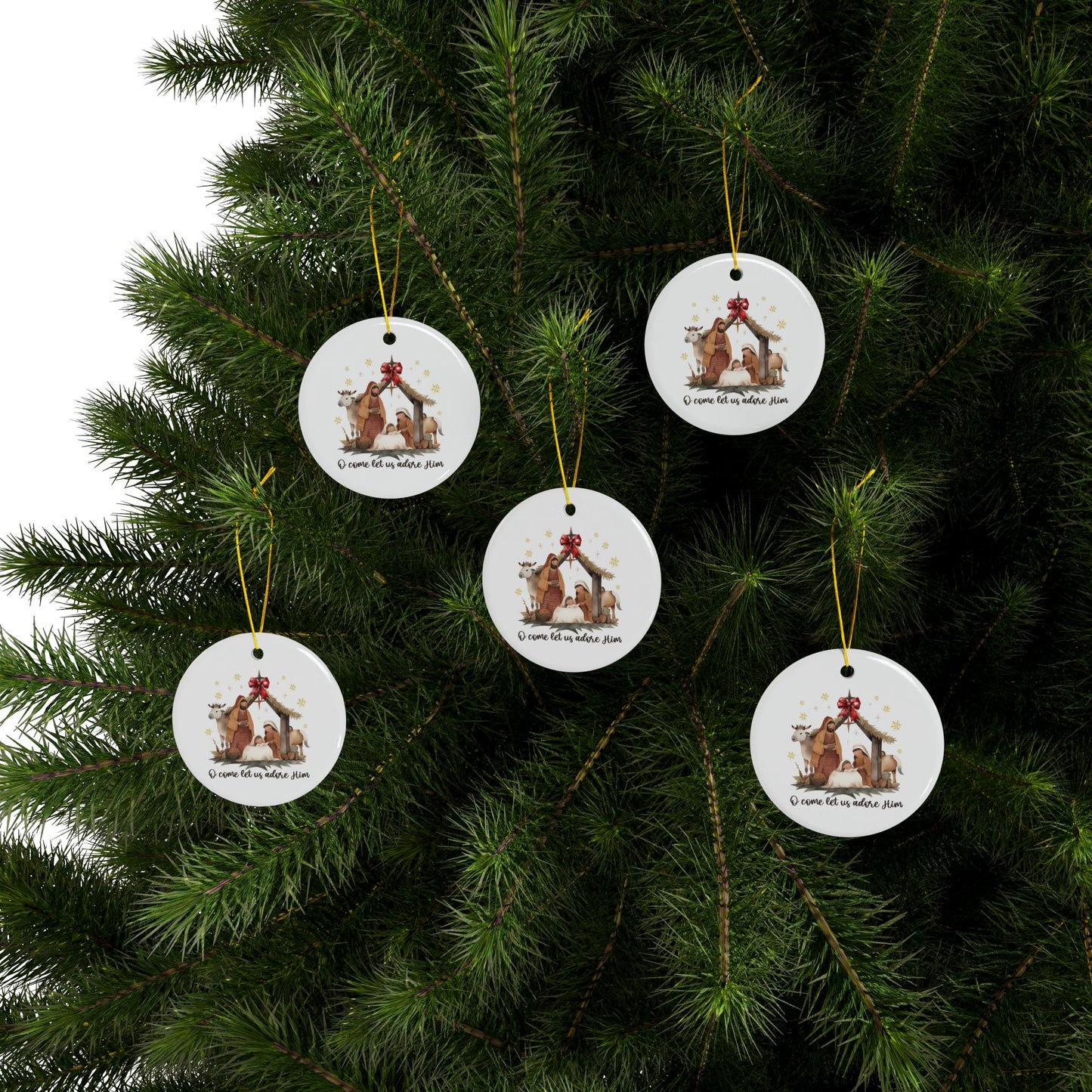 Let us adore Him Ceramic Ornaments, 2-Side Print, (1pc, 3pcs, 5pcs, 10pcs)