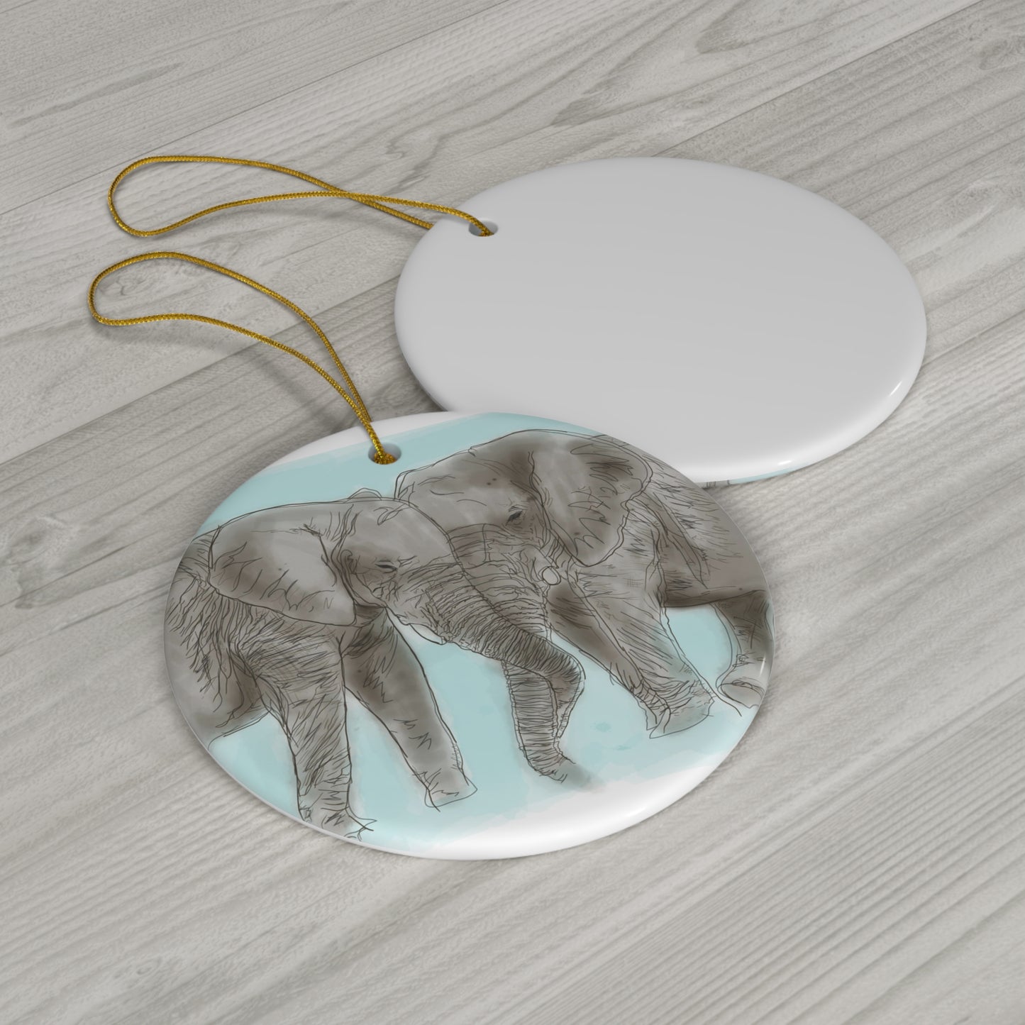 Kissing Elephants Ceramic Ornament