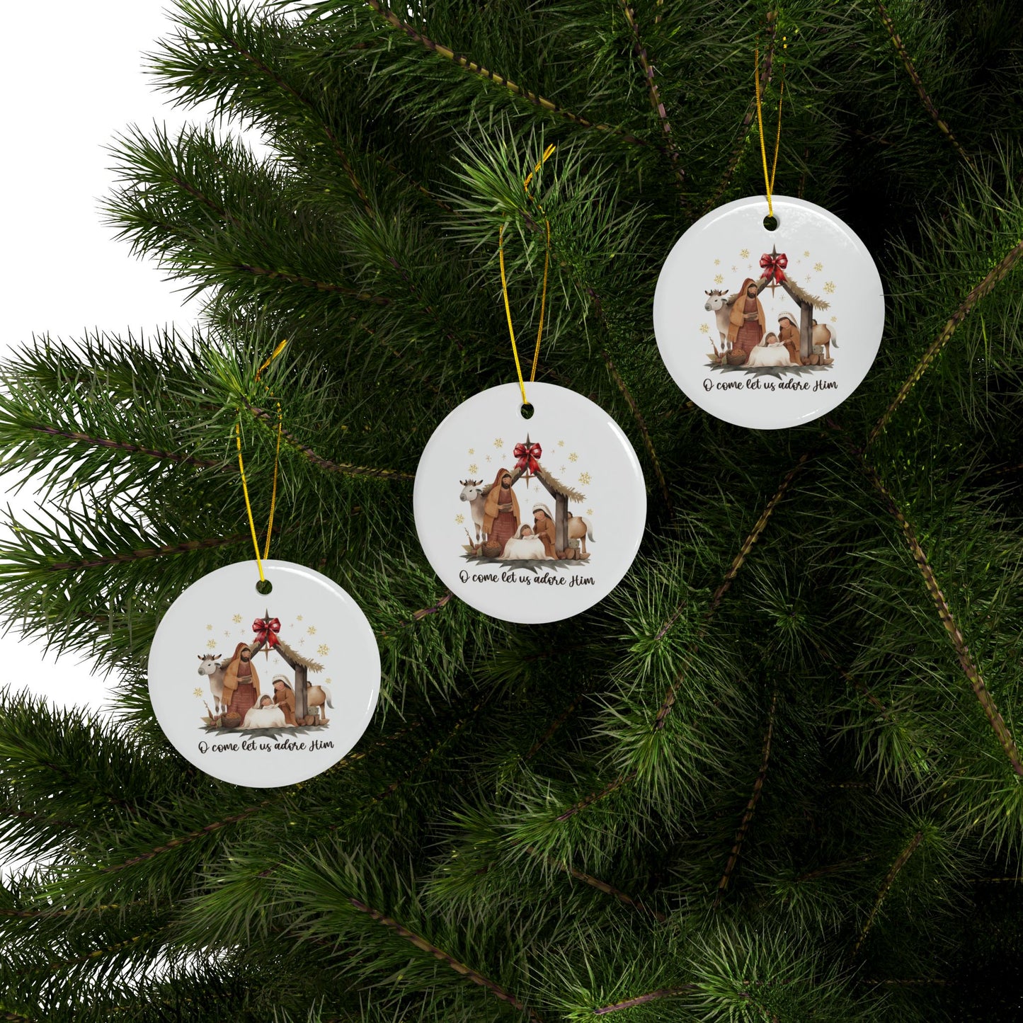 Let us adore Him Ceramic Ornaments, 2-Side Print, (1pc, 3pcs, 5pcs, 10pcs)
